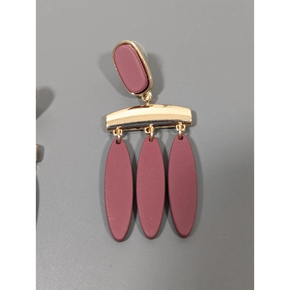 Boho Red‎ Brown Gold Tone Chandelier Dangle Tribal Earrings Statement